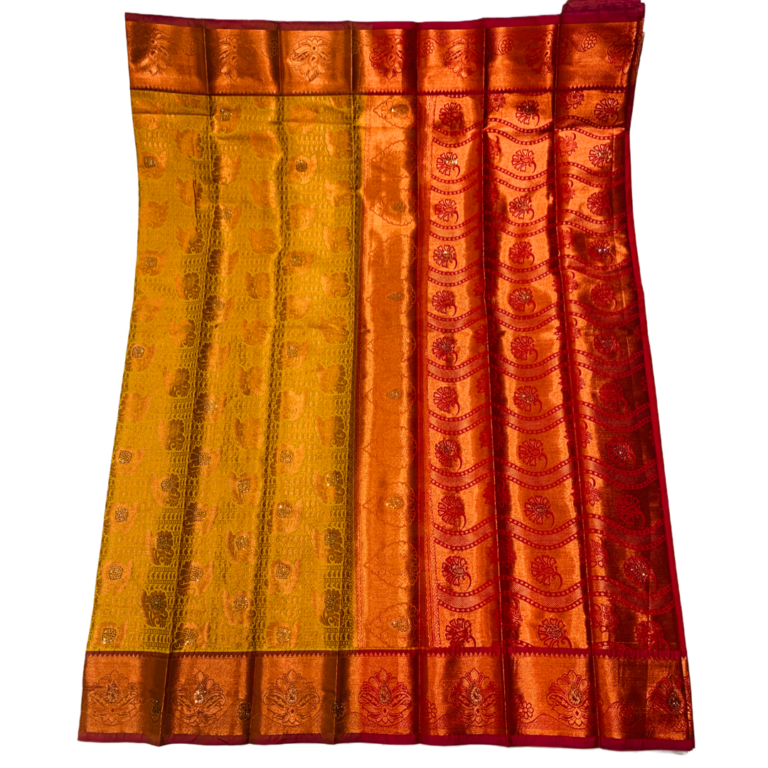 Bridal Vegan Silk Saree Yellow Colour with Copper Border