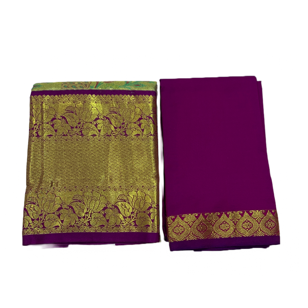 Green Shade Vegan Silk Half Saree Contrast Border (Above 10 years )